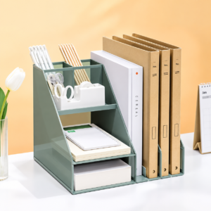 3-Tier Mesh Desk Organizer with File Trays File Holder 2 Pen Holders Office Workspace Accessories