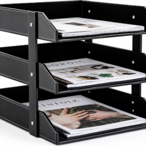 3 Tier Leather Magazine File Holder Paper Tray Organizer Desk Document File Organizer