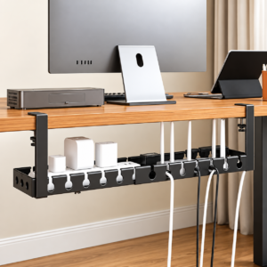Under Table Storage Rack No Punching Metal Cable Management Tray Home Office Desk Wire Organizer Retractable Power Strip Storage