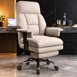 Ergonomic Leather High Back Office Chair with Wheels, Footrest and Lumbar Support
